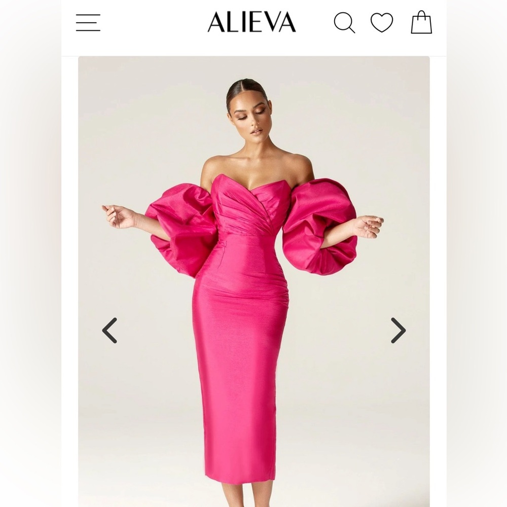 Alieva Tiffany Dupioni Silk Puff Sleeve Dress in Hot Pink Size M - Worn Once